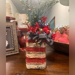 USA floral arrangement, handmade from a recycled jar and scrap material